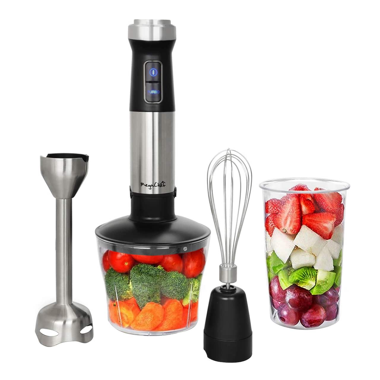 MegaChef 4 in 1 Multipurpose Immersion Hand Blender With Speed Control &  Accessories